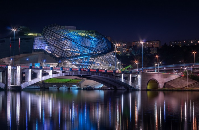 Musée des Confluences in Lyon, France at Night