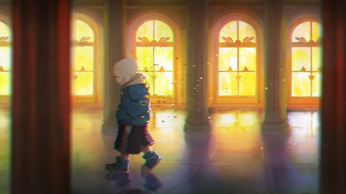 Sans Walking Alone in a Sunlit Hall
