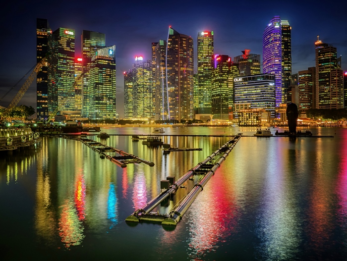 Singapore Skyline at Night with Reflections