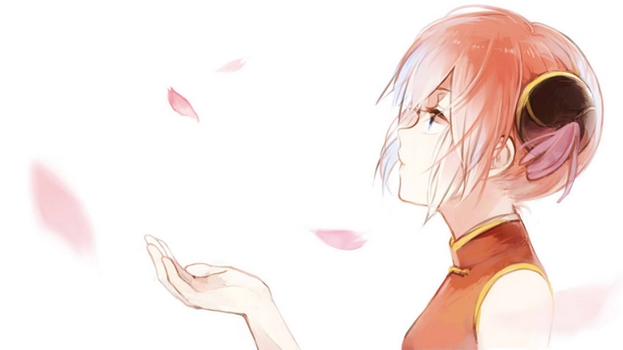 Kagura from Gintama with falling petals