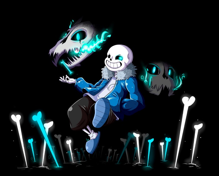 Sans from Undertale with Glowing Bones and Spirits