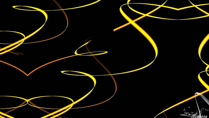 Yellow Abstract Fractal Light Trails on Black