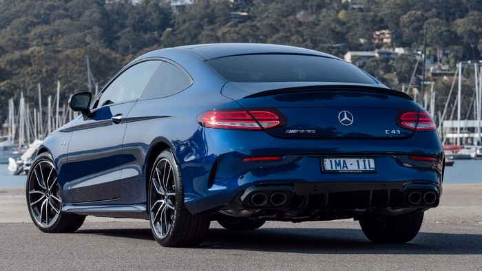 Blue Mercedes-AMG C 43 Coupe Rear View