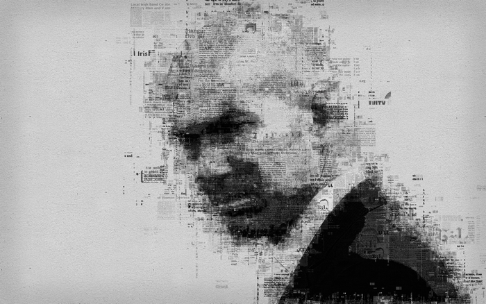Zinedine Zidane portrait made of newspaper clippings