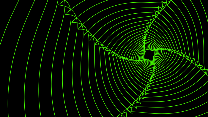 Green fractal spiral on black background