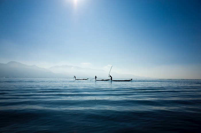 Fishermen in boats on Inle Lake, Myanmar