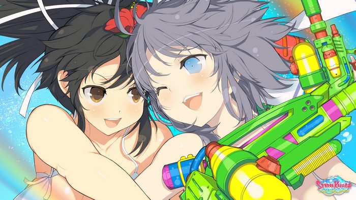Two girls with water guns in Senran Kagura Peach Beach Splash