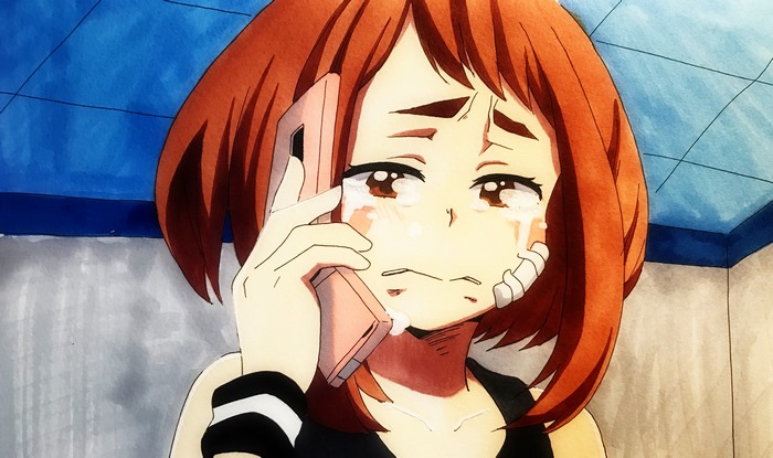 Ochaco Uraraka crying on the phone