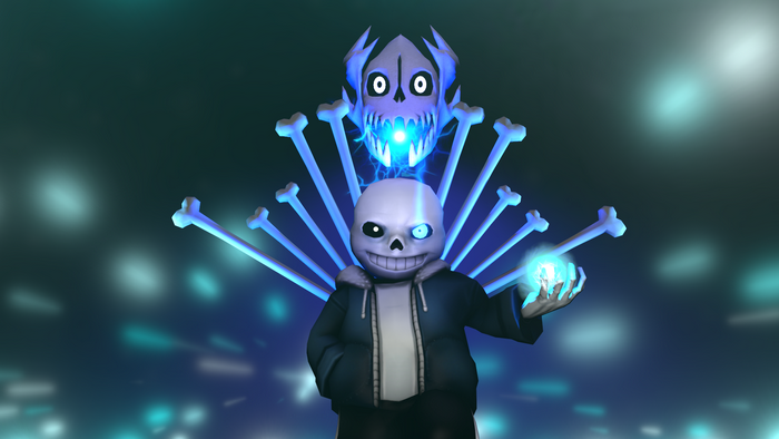 Sans from Undertale with blue bones and skull