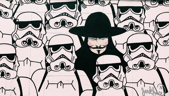 V for Vendetta Mask with Stormtrooper Graffiti Art