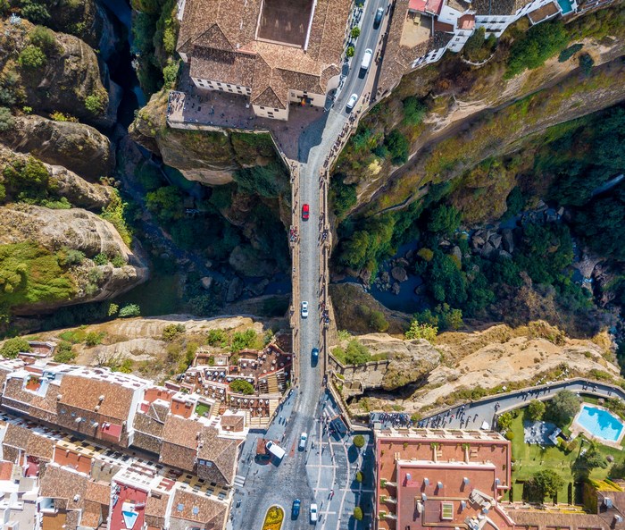 Aerial View of Historic Bridge over Canyon