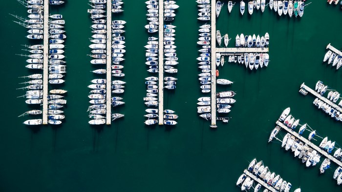 Aerial view of boats docked in a harbor