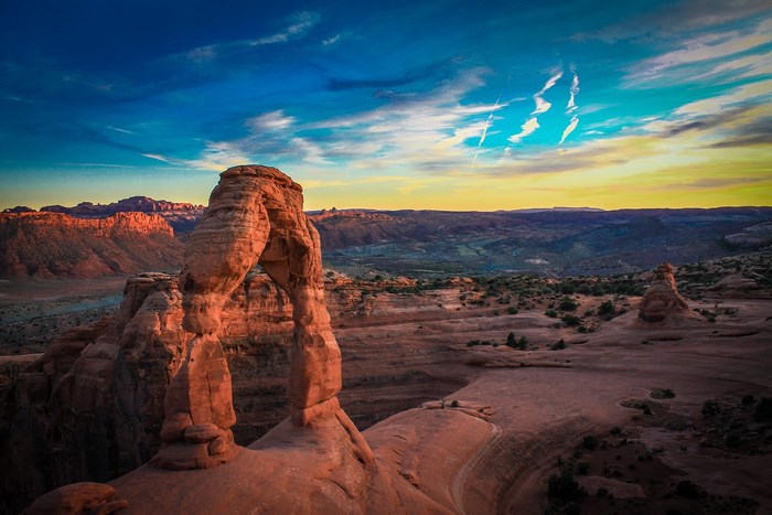 Sunset View of Delicate Arch in Utah Desert