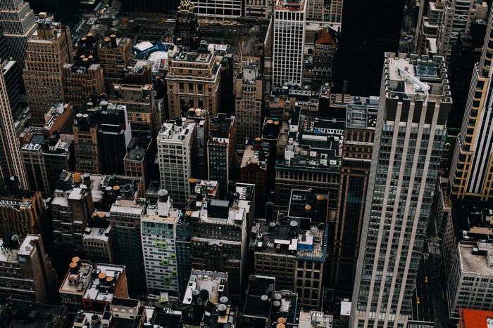 Aerial view of New York City skyscrapers