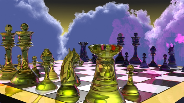 3D Render of a Chess Game with Dramatic Sky