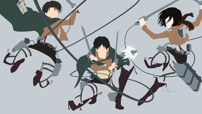 Mikasa Ackerman, Eren Yeager, and Levi Ackerman from Attack on Titan