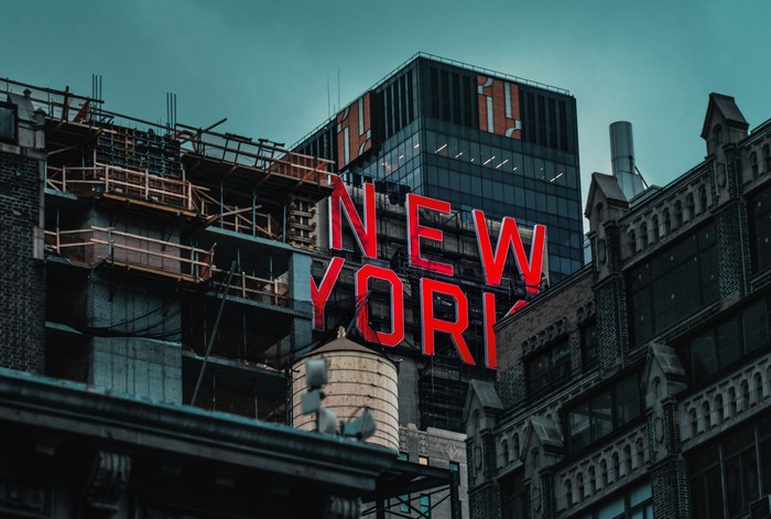 New York City sign on buildings under construction