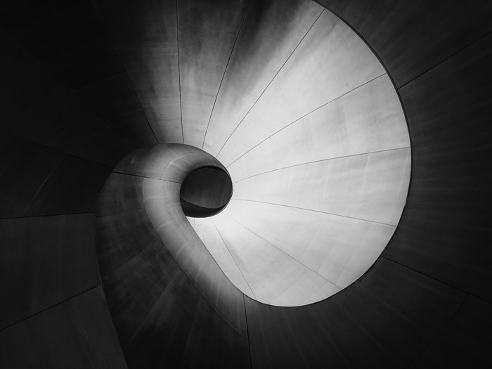 Monochrome spiral architectural detail