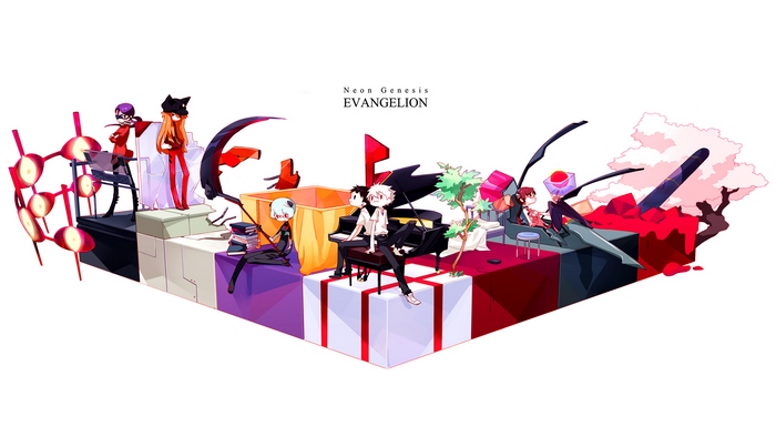 Neon Genesis Evangelion characters on blocks