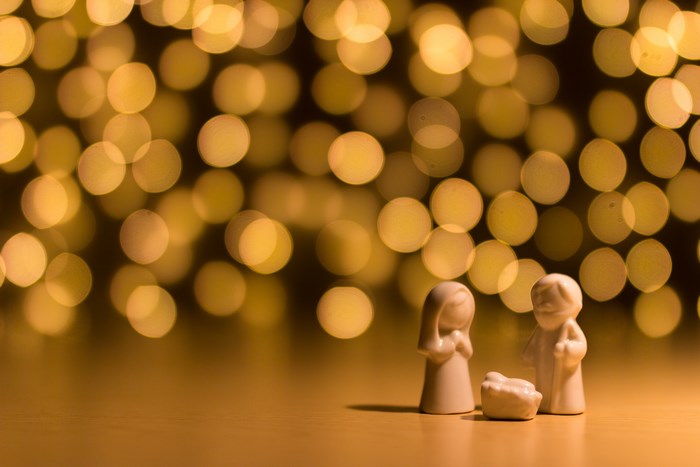 Minimal Nativity Scene with Bokeh Lights