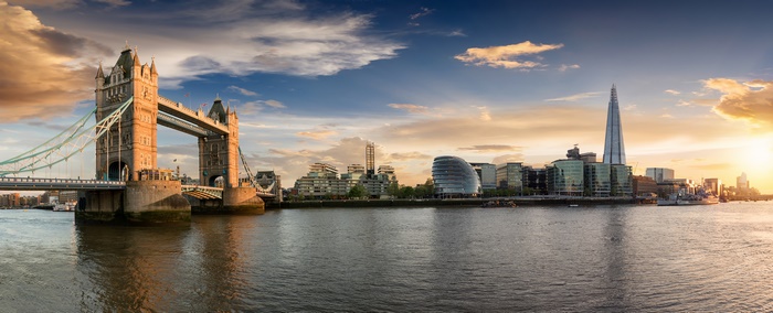 Tower Bridge and The Shard, London at sunset