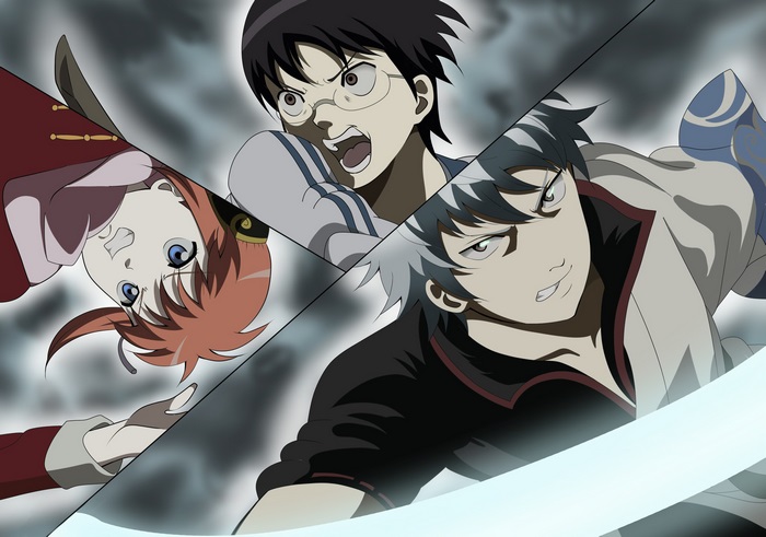 Gintoki Sakata, Shinpachi Shimura, and Kagura from Gintama