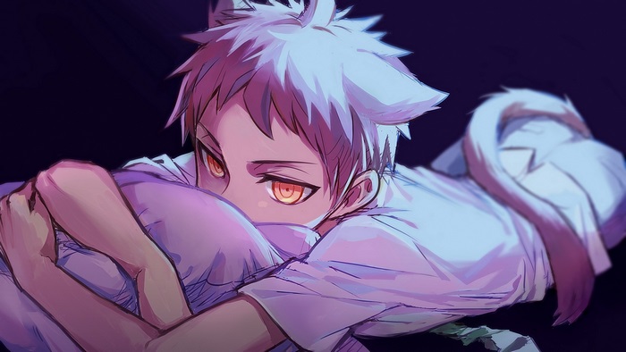 Hajime Hinata with cat ears and tail