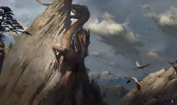 Chinese Dragon on a Rocky Mountain Cliff