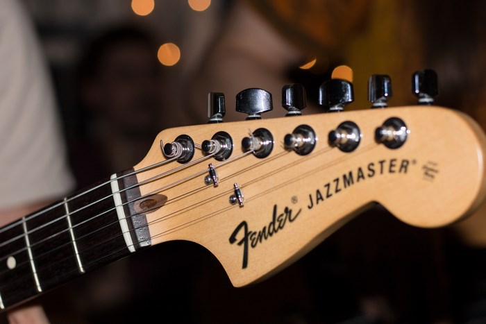 Fender Jazzmaster guitar headstock with tuning pegs