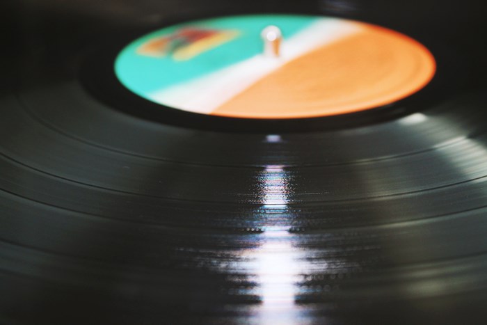 Close-up of a spinning vinyl record