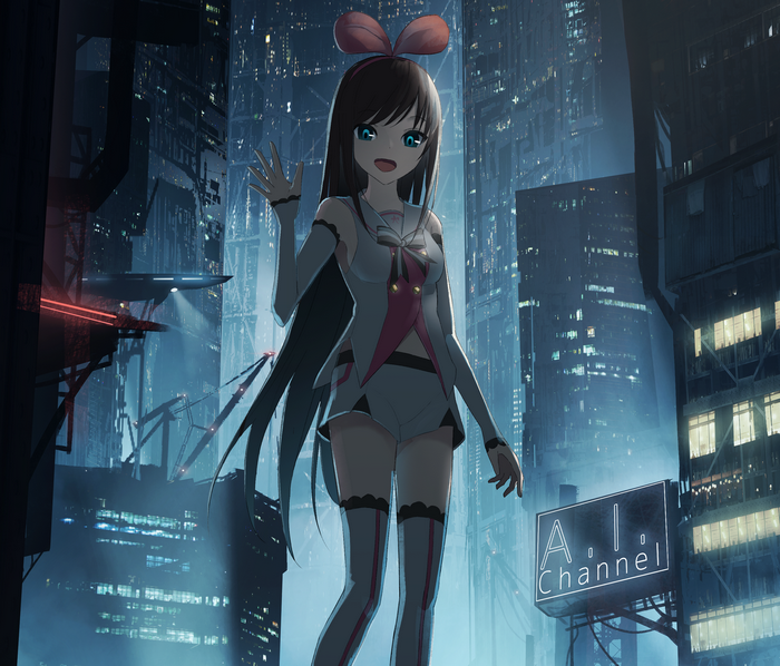 Kizuna AI in a futuristic city