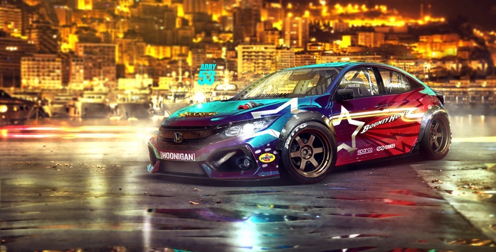 Customized Honda Civic Hatchback with "Bounty Hunter" livery