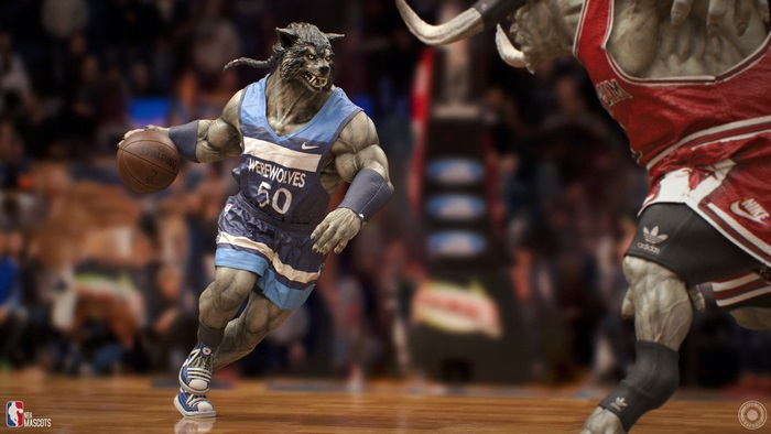 Werewolves basketball player with bull player
