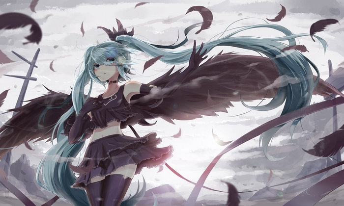 Hatsune Miku as a Fallen Angel with Black Wings