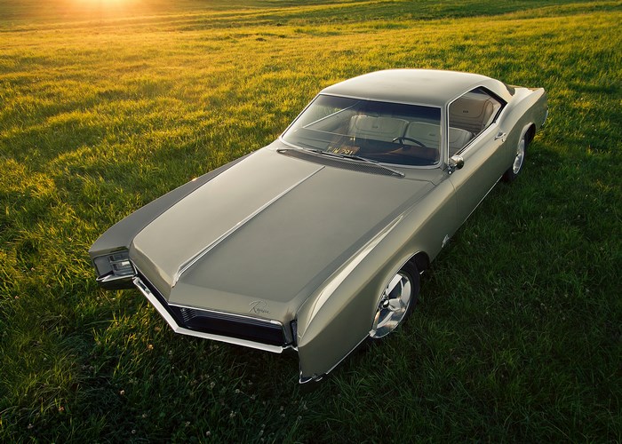 Green Buick Riviera Classic Car in a Field
