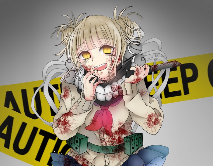 Himiko Toga covered in blood holding a knife