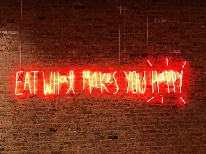 Red Neon Sign Eat What Makes You Happy