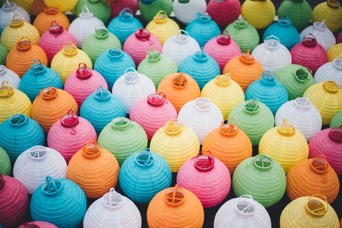 A colorful collection of paper lanterns