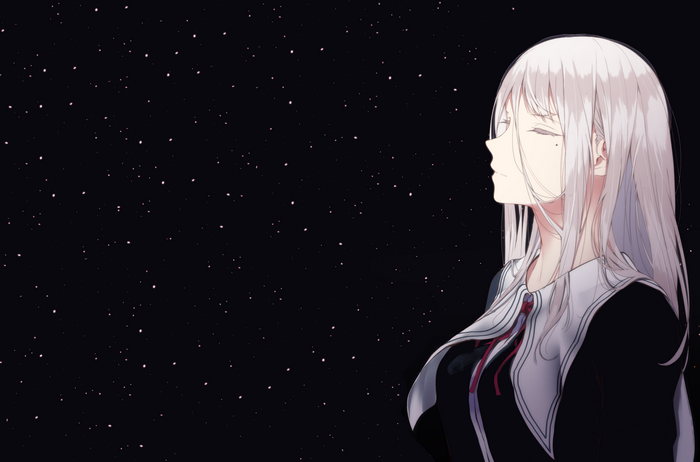 Girl with white hair looking at stars