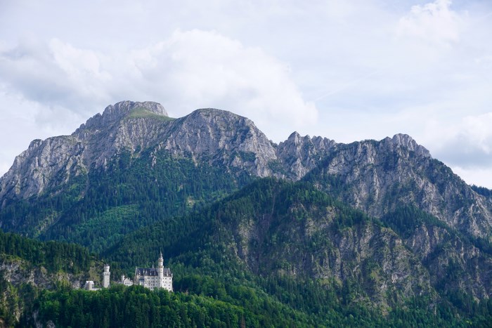 Neuschwanstein Castle nestled in the Bavarian Alps, Germany