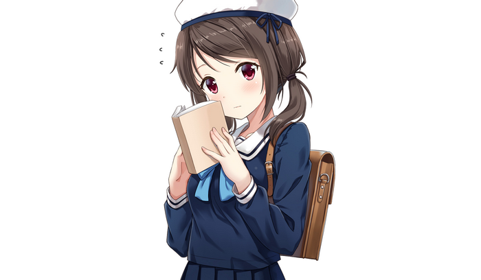 Anime girl in school uniform holding a book