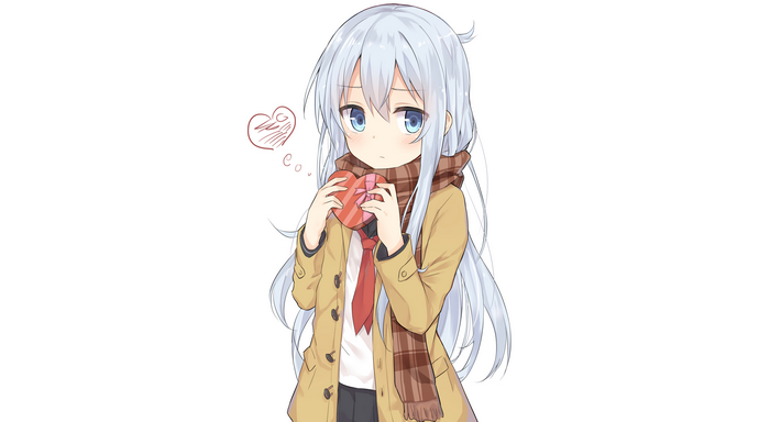 Hibiki from Kantai Collection holding a heart-shaped chocolate box