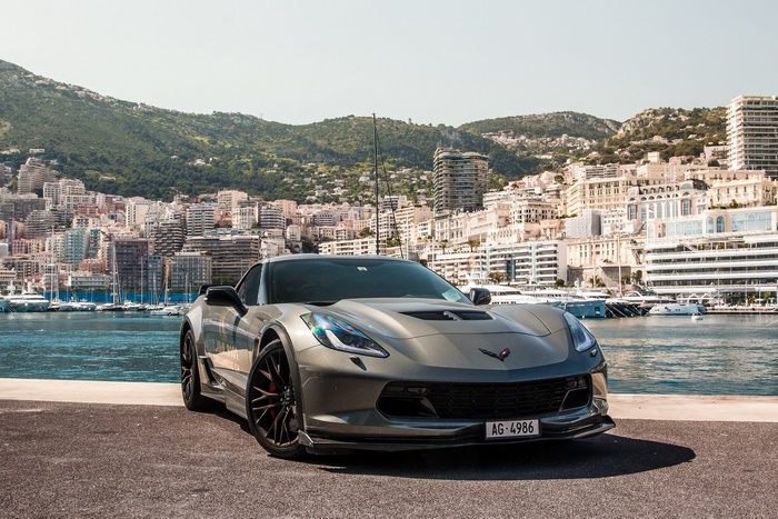 Silver Chevrolet Corvette Z06 by the Waterfront