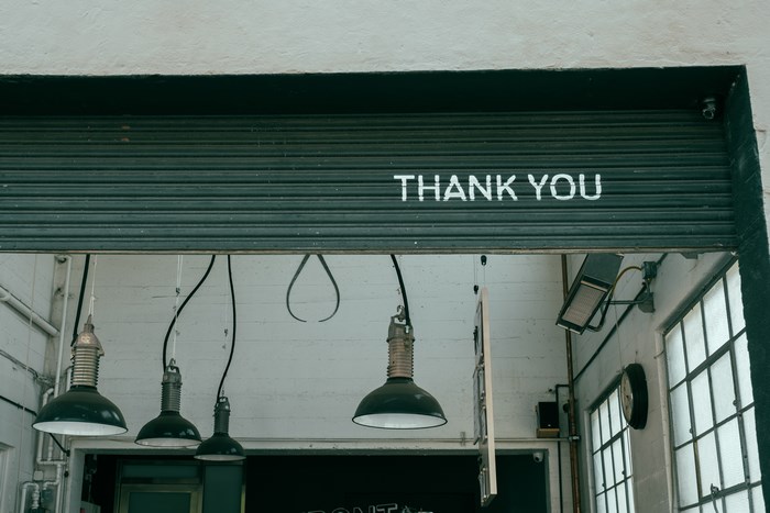 Thank You message on a garage door
