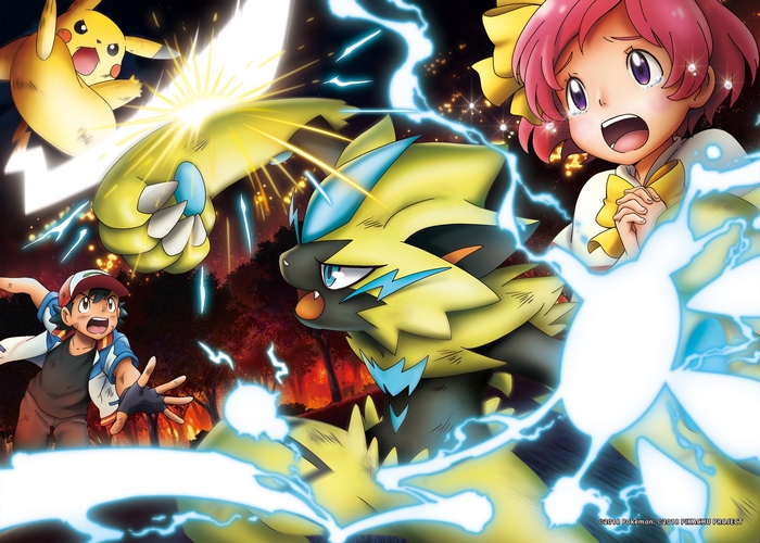Zeraora and Pikachu Clash with Ash and Largo
