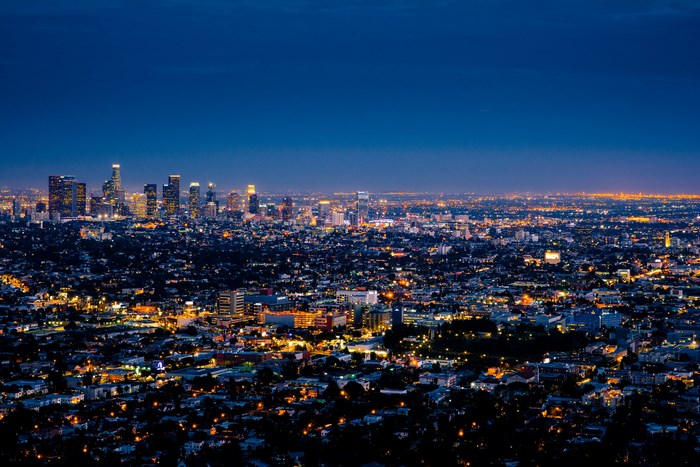 Downtown Los Angeles skyline at dusk