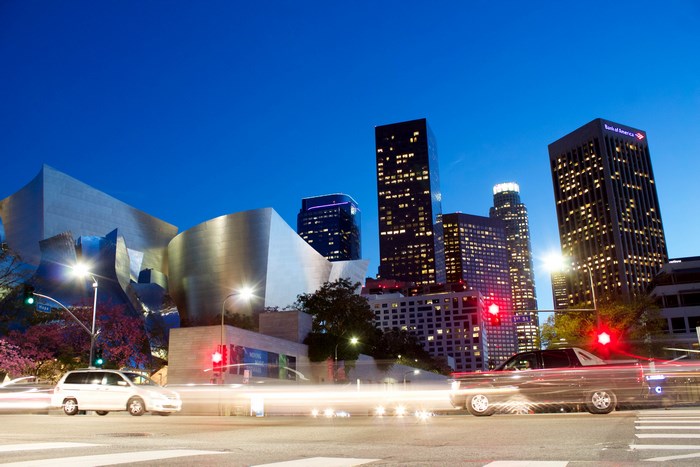 Los Angeles Night Cityscape with Light Trails