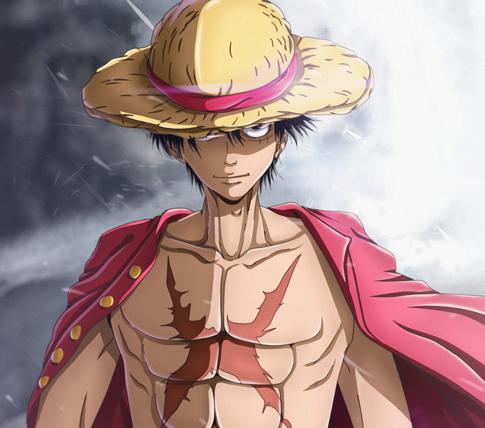Monkey D. Luffy in Straw Hat and Red Coat