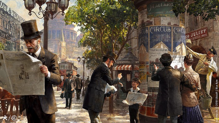 People reading and selling newspapers on a city street