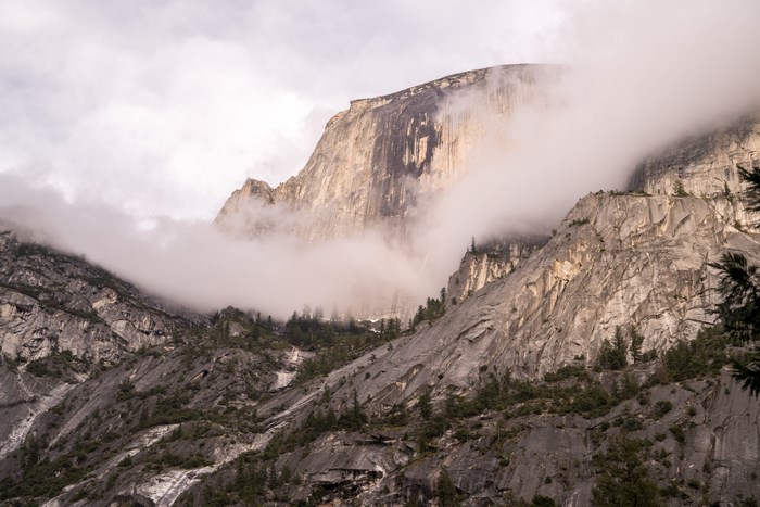 Half Dome in Yosemite National Park with Fog